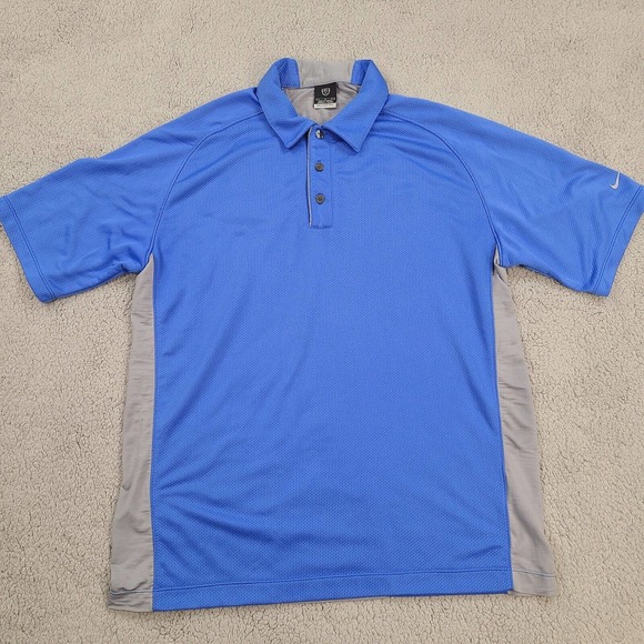 Nike Golf Shirt Mens Large Blue Sphere‎ React Short Sleeve Breathable Quick Dry - Picture 1 of 12
